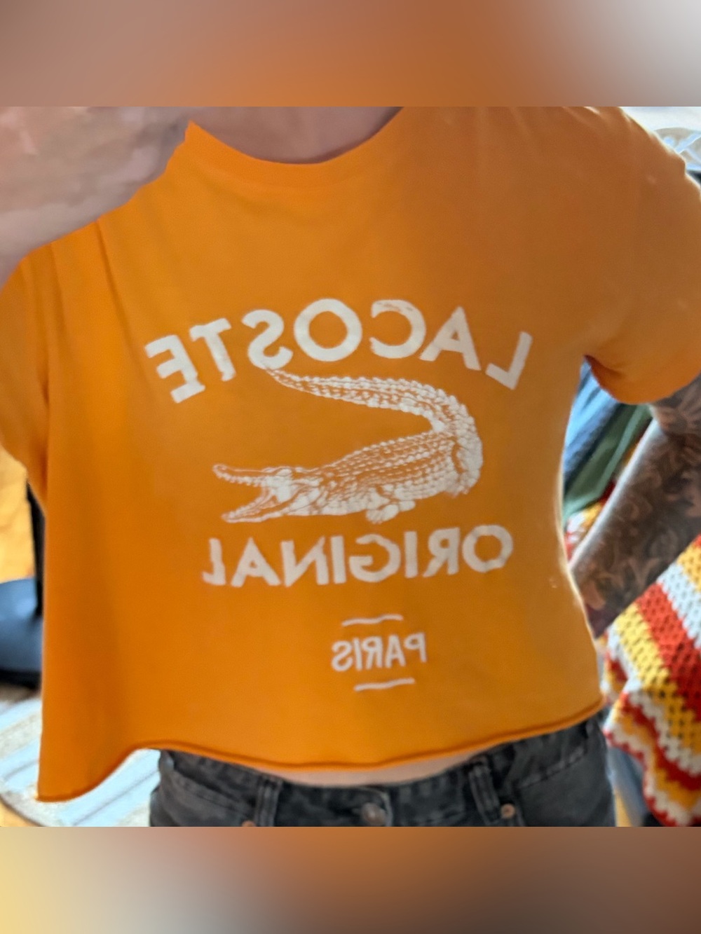 Vintage Lacoste Orange Crocodile Logo Crop Tee